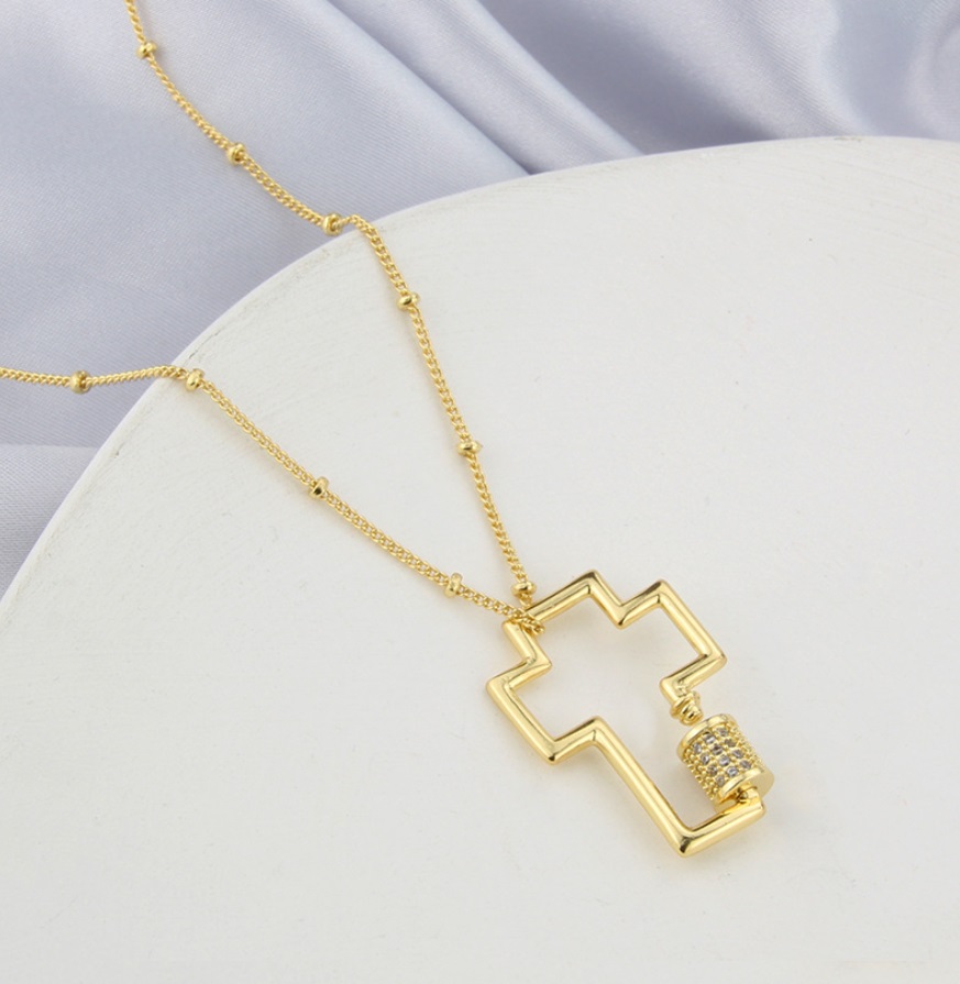 Custom Cross Locket Charm Necklace 